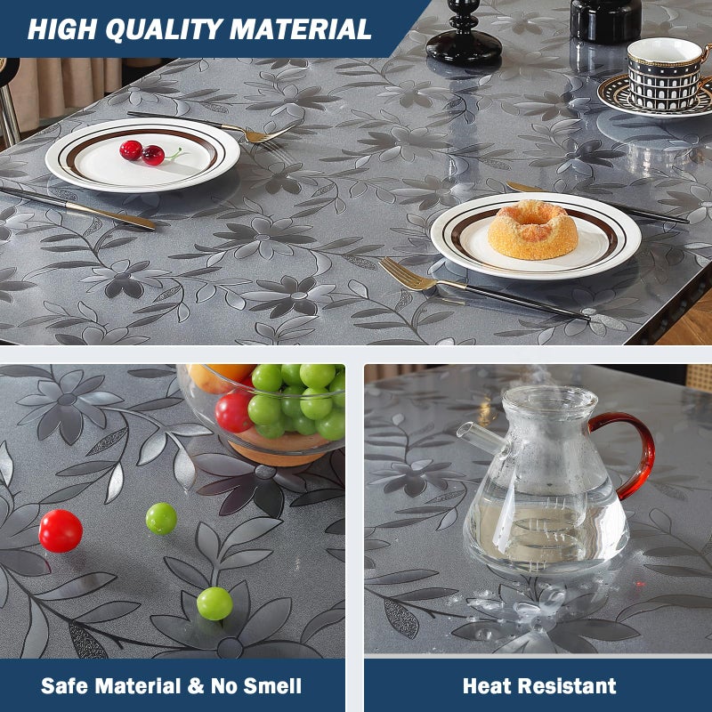 OstepDecor Floral Table Protector 36 x 60 Inch, 1.5mm Thick Plastic Table Cover, Waterproof Dining Tabletop Protector Rectangle Vinyl Tablecloth PVC Desk Pad Mat for Kitchen, Wooden Table - Image 3
