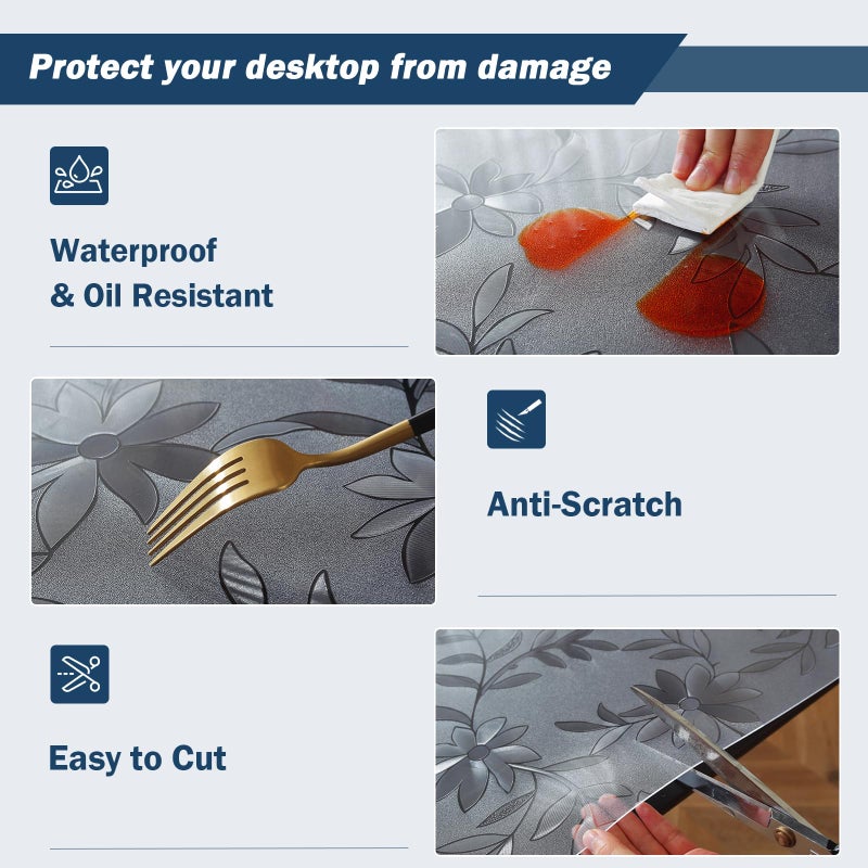 OstepDecor Floral Table Protector 36 x 60 Inch, 1.5mm Thick Plastic Table Cover, Waterproof Dining Tabletop Protector Rectangle Vinyl Tablecloth PVC Desk Pad Mat for Kitchen, Wooden Table - Image 5
