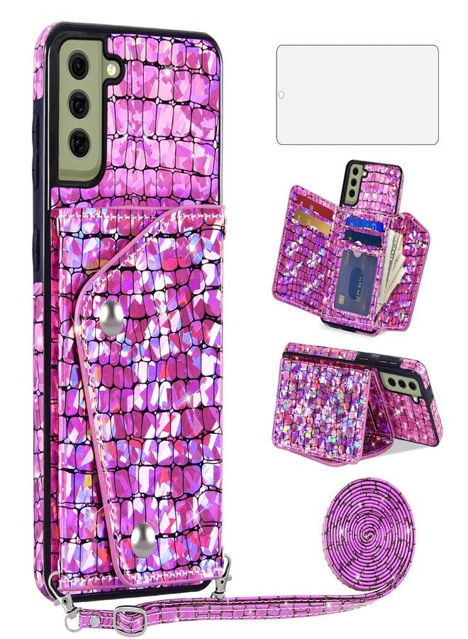 أسو ويش جراب هاتف Asuwish لهاتف سامسونج جالاكسي S21 FE 5G، غطاء محفظة مع واقي شاشة وحامل بطاقات ائتمان، جلد لامع براق، Cell S 21 EF S21FE5G UW S21FE 21S G5، 6.4 بوصة، للنساء والرجال، وردي - Image 1