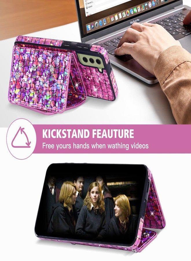 أسو ويش جراب هاتف Asuwish لهاتف سامسونج جالاكسي S21 FE 5G، غطاء محفظة مع واقي شاشة وحامل بطاقات ائتمان، جلد لامع براق، Cell S 21 EF S21FE5G UW S21FE 21S G5، 6.4 بوصة، للنساء والرجال، وردي - Image 4