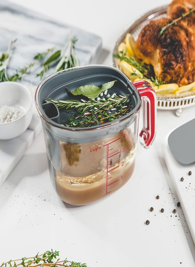 توفولو مصفاة مرق توفولو لفصل الدهون، كوب قياس لفصل الدهون بسعة 4 أكواب مع غطاء، مثالي لطهي المرق وعصارة الديك الرومي، سهل التنظيف، مصفاة مرق الدهون، قارب قياس الدهون، مصفاة لتحضير الوجبات - Image 4