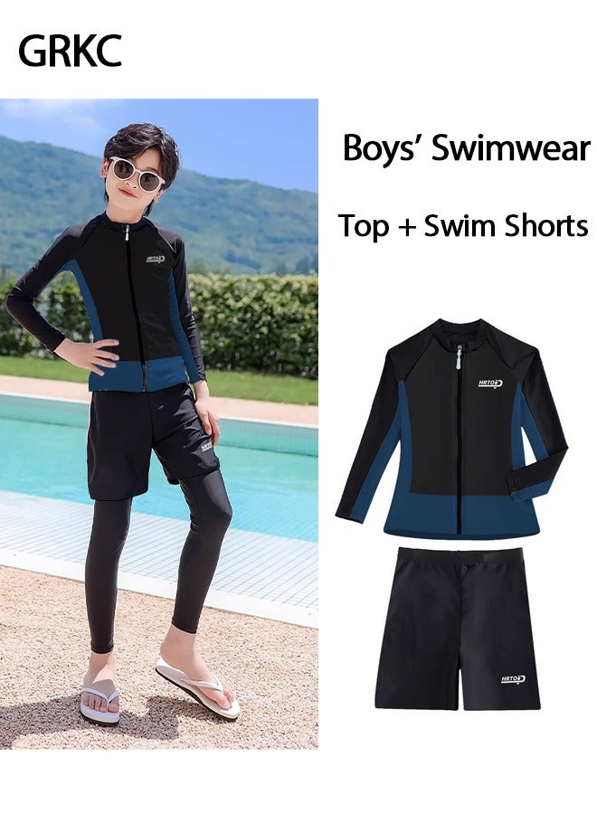 جي آر كيه سي ملابس سباحة للأولاد – طقم مكون من قميص بأكمام قصيرة وسروال سباحة، بدلة سباحة واقية من الشمس للأطفال - Image 1