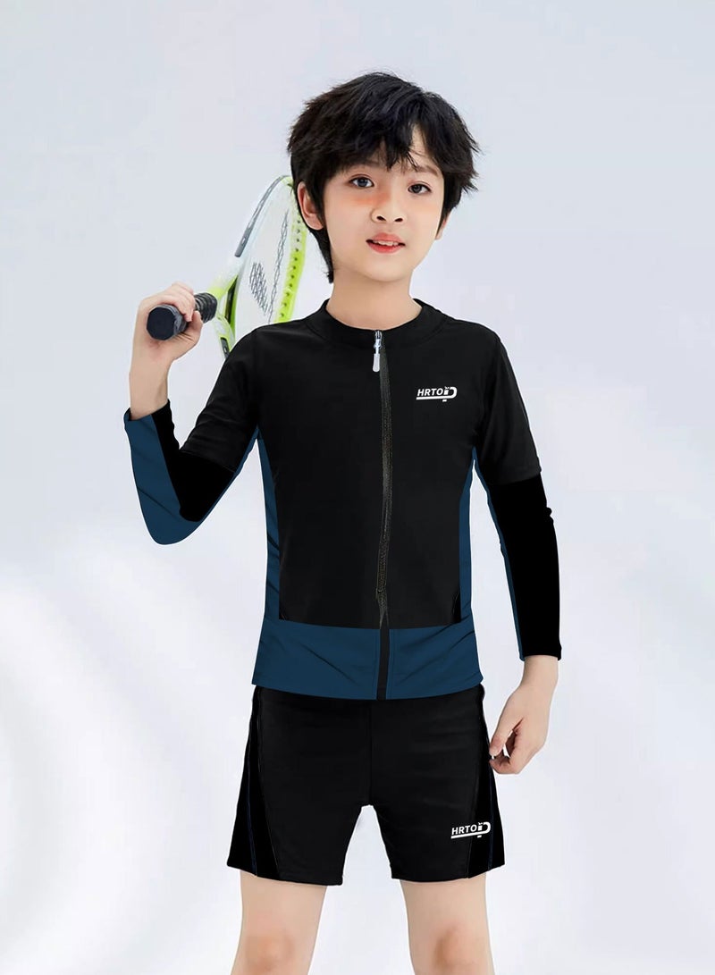 جي آر كيه سي ملابس سباحة للأولاد – طقم مكون من قميص بأكمام قصيرة وسروال سباحة، بدلة سباحة واقية من الشمس للأطفال - Image 2