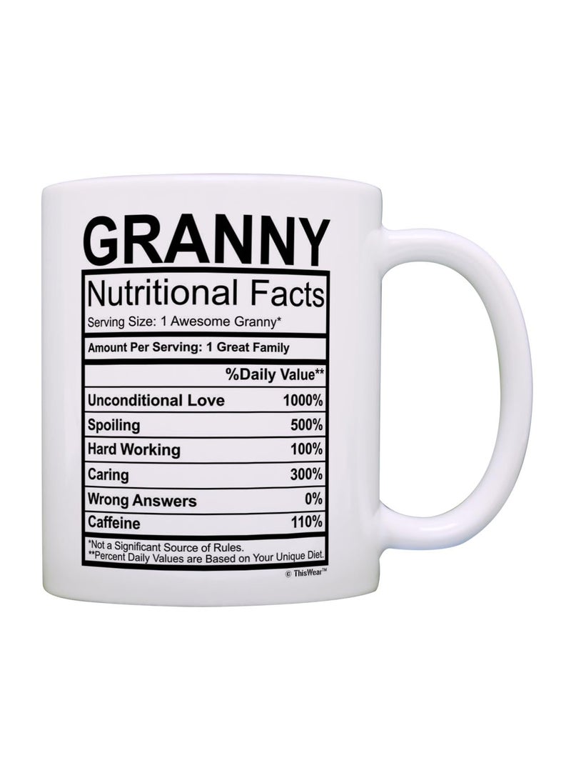 ThisWear Granny Coffee Mug Granny Nutritional Facts Granny Birthday Gifts for Granny Gift Coffee Mug Tea Cup White  - Image 1