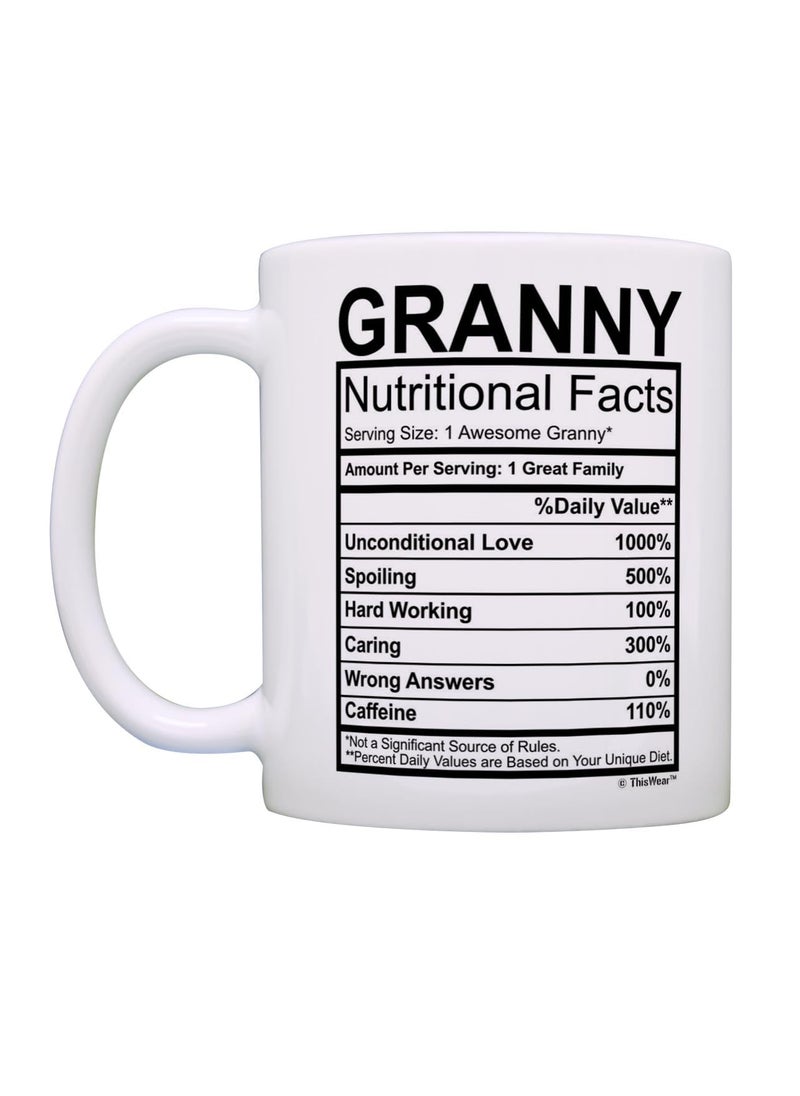 ThisWear Granny Coffee Mug Granny Nutritional Facts Granny Birthday Gifts for Granny Gift Coffee Mug Tea Cup White  - Image 3