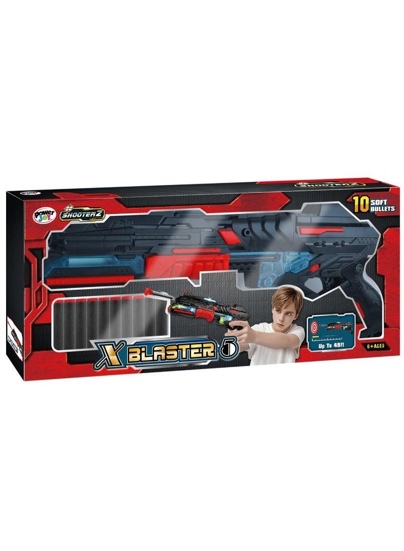 Power Joy بلاستر باور جوي شوتيرز X -5 مع 10 رصاصات فوم مع أضواء، قطعة متنوعة (قد يختلف اللون) يعمل بالبطارية | ألعاب أكشن | لعبة تفاعلية | بلاستر ألعاب | مسدس ألعاب يمكنه إطلاق النار لأكثر من 45 قدم! | هدية للأطفال والبالغين - Image 1