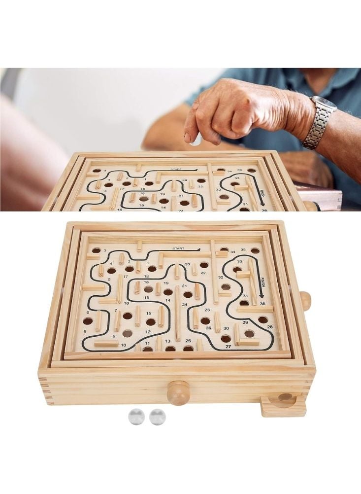 بريميم لعبة متاهة الرخام الخشبية – لوحة ألغاز كلاسيكية بمهارات متنوعة مع كرات زجاجية للأطفال والكبار. - Image 3