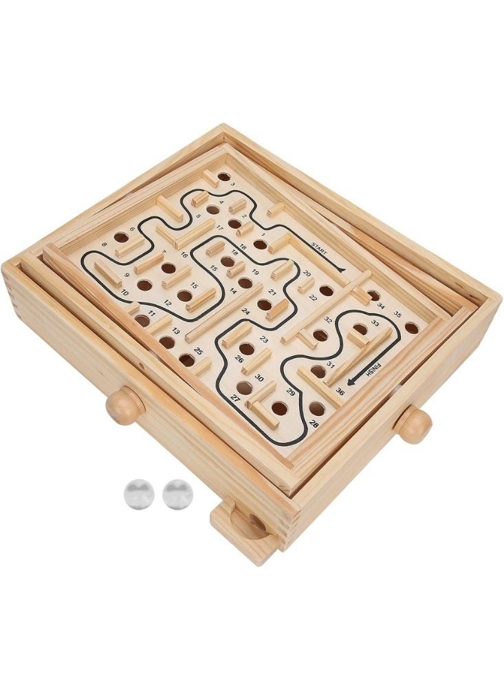 بريميم لعبة متاهة الرخام الخشبية – لوحة ألغاز كلاسيكية بمهارات متنوعة مع كرات زجاجية للأطفال والكبار. - Image 1