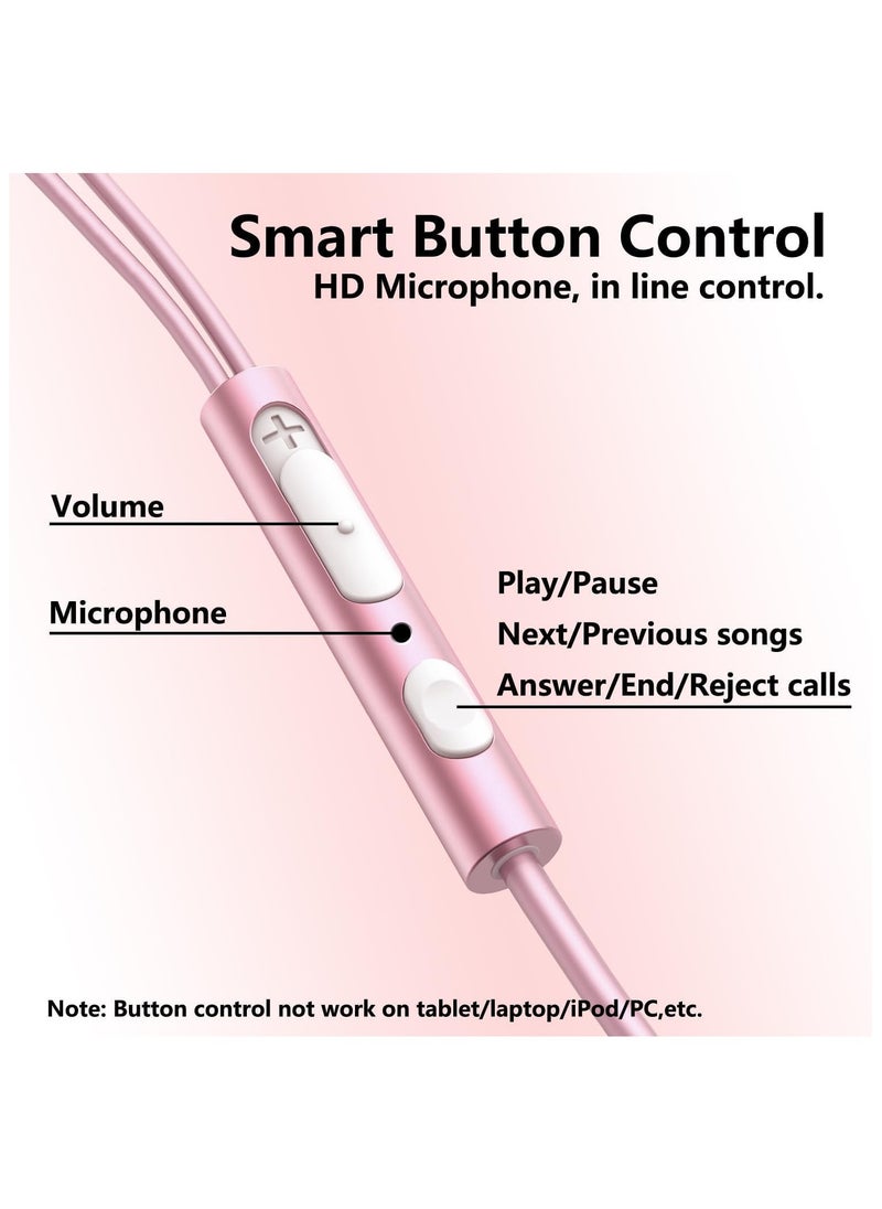 GUDOO - USB C Earbuds Rose Gold, Type C in Ear Headphones Wired, Stereo Bass Pink Earphones with Micphone and Volume Control, for 15 Pro Max 15 Plus iPad Pro USB C Earphones - Image 1