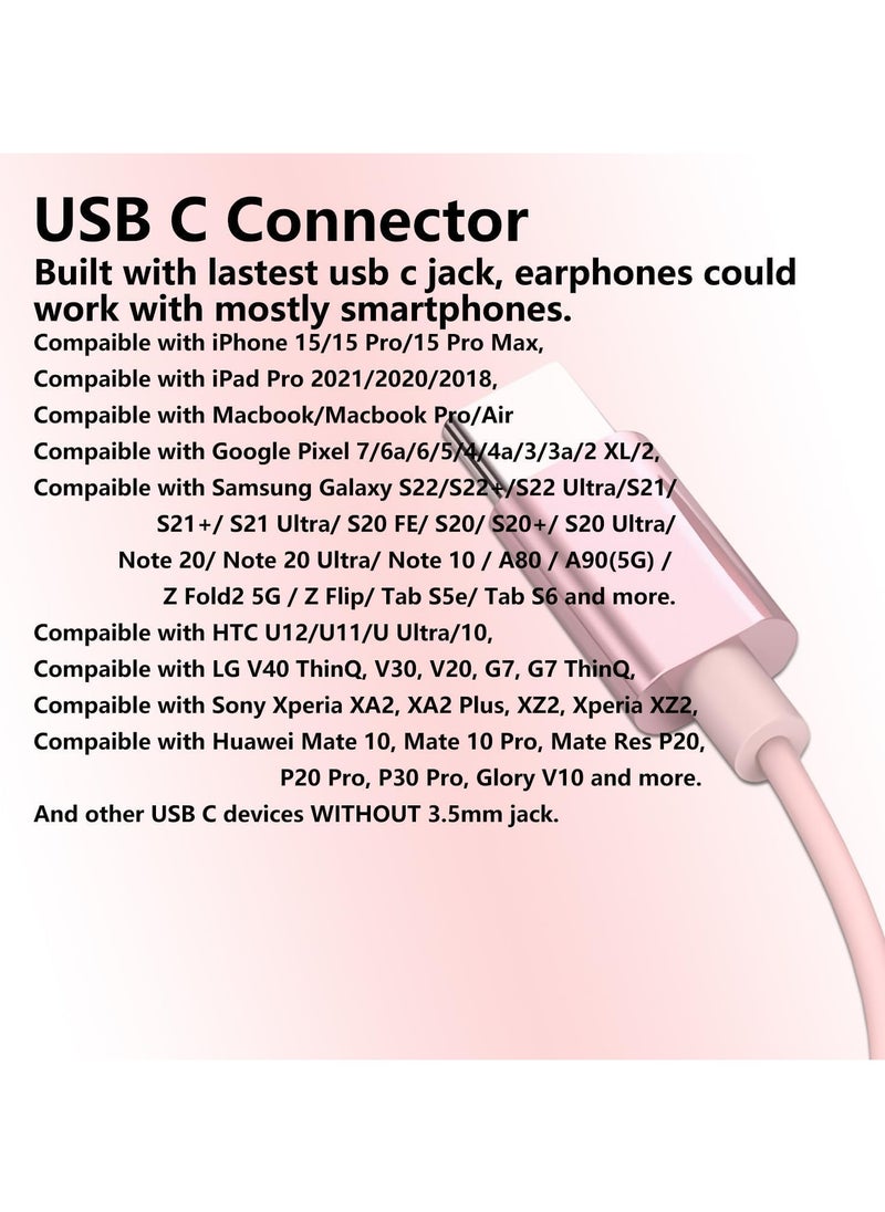 GUDOO - USB C Earbuds Rose Gold, Type C in Ear Headphones Wired, Stereo Bass Pink Earphones with Micphone and Volume Control, for 15 Pro Max 15 Plus iPad Pro USB C Earphones - Image 1