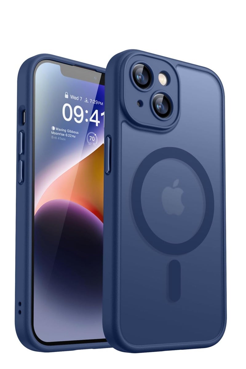 ESCASE Magnetic Cover for iPhone 14 Plus 6.7 Inch, MagSafe Compatible, Full Camera Protection, Translucent Matte Slim Protective Shockproof Case, Blue - Image 1
