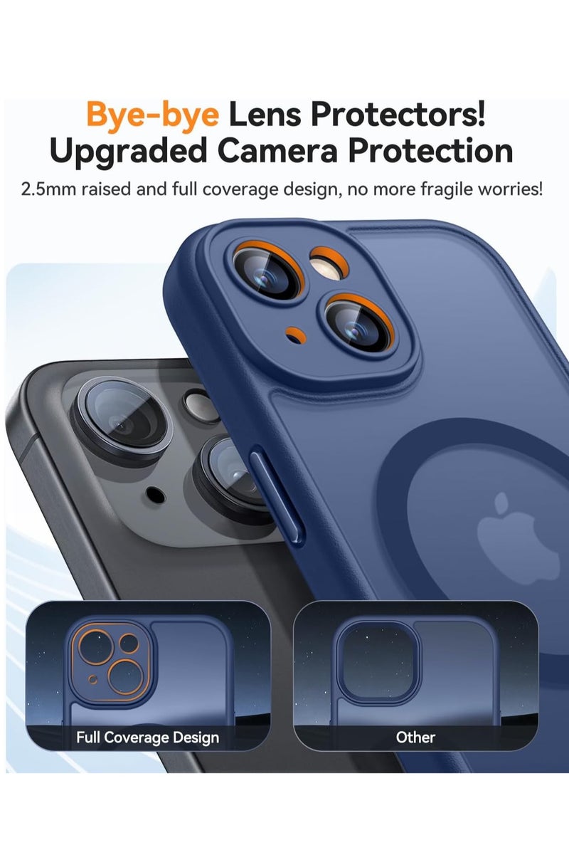 ESCASE Magnetic Cover for iPhone 14 Plus 6.7 Inch, MagSafe Compatible, Full Camera Protection, Translucent Matte Slim Protective Shockproof Case, Blue - Image 3