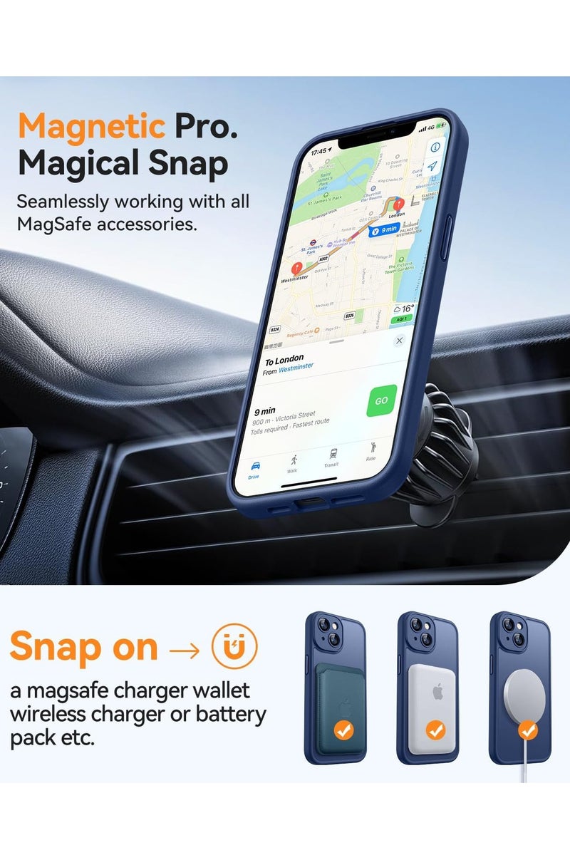 ESCASE Magnetic Cover for iPhone 14 Plus 6.7 Inch, MagSafe Compatible, Full Camera Protection, Translucent Matte Slim Protective Shockproof Case, Blue - Image 4