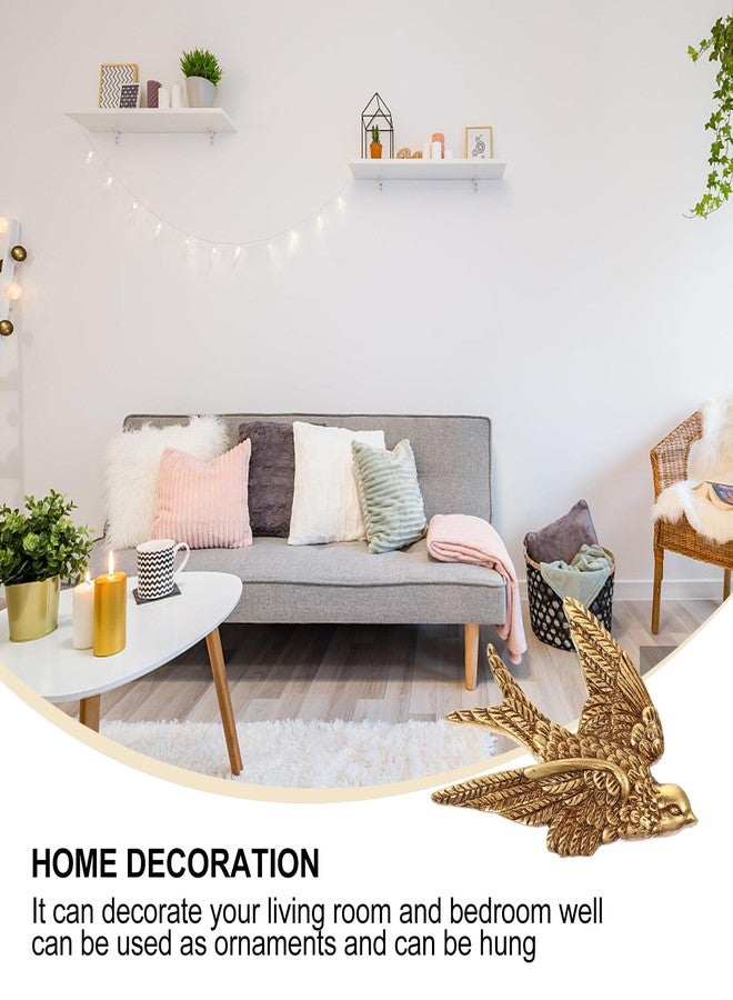Yardwe Golden Resin Swallow Wall Art Decor - 3d Bird Wall Sculpture for Home, Garden, Living Room, Bedroom - 4.72x3.54x0.59 Inch - Image 2