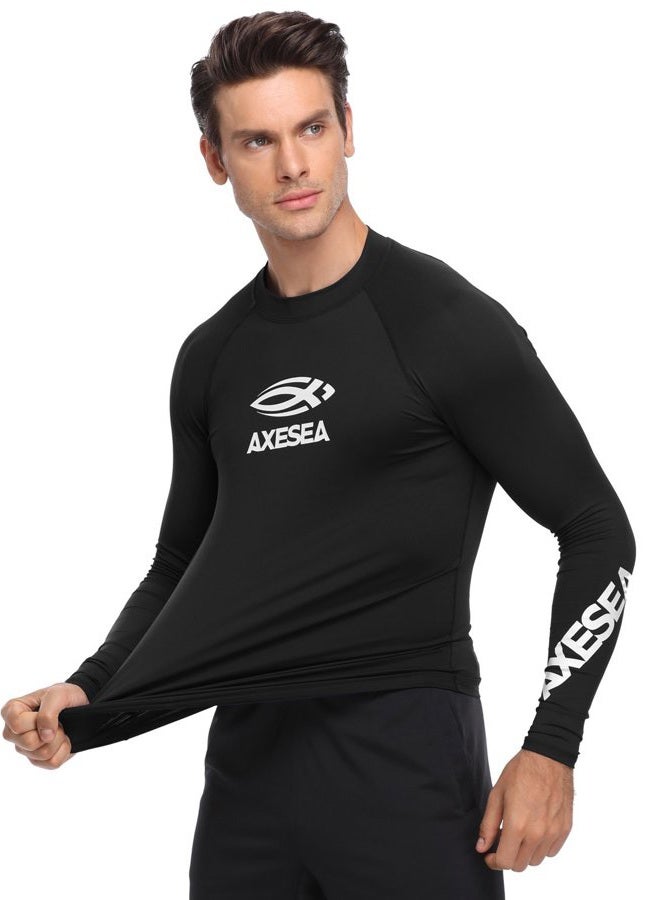 AXESEA Men Long Sleeve Rashguard UPF 50+ Rash Guard Swim Shirt Athletic Swim Tops, Black, XL - Image 5