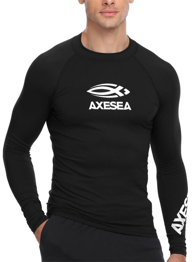AXESEA Men Long Sleeve Rashguard UPF 50+ Rash Guard Swim Shirt Athletic Swim Tops, Black, XL - Image 1