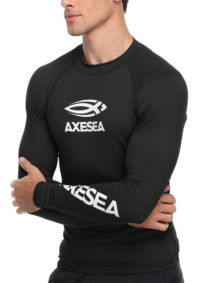 AXESEA Men Long Sleeve Rashguard UPF 50+ Rash Guard Swim Shirt Athletic Swim Tops, Black, XL - Image 3