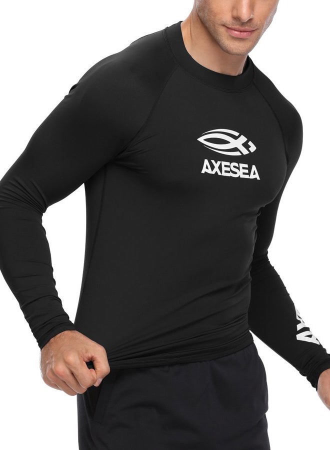 AXESEA Men Long Sleeve Rashguard UPF 50+ Rash Guard Swim Shirt Athletic Swim Tops, Black, XL - Image 4