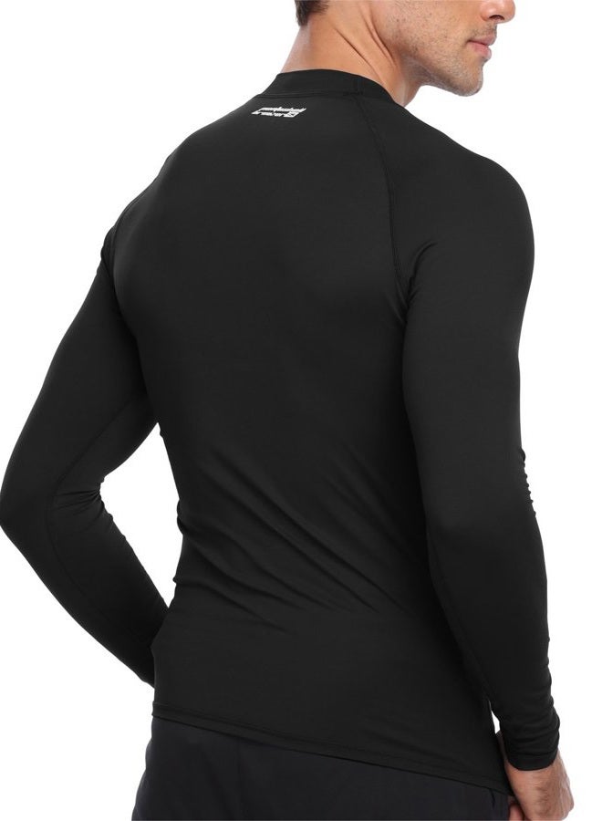 AXESEA Men Long Sleeve Rashguard UPF 50+ Rash Guard Swim Shirt Athletic Swim Tops, Black, XL - Image 2