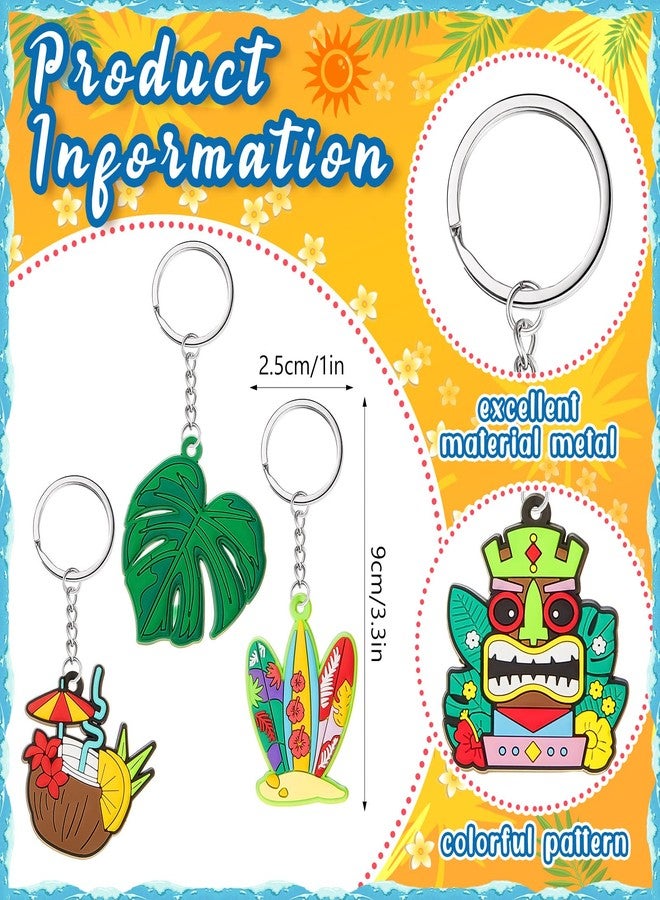 Highergo 32 Pcs Hawaiian Luau Party Keychain Tropical Flamingo Pineapple Surfboard Key Ring Aloha Beach Pool Party Favors Supplies for Hawaiian Holiday Gifts - Image 2