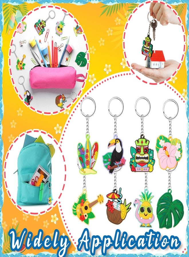 Highergo 32 Pcs Hawaiian Luau Party Keychain Tropical Flamingo Pineapple Surfboard Key Ring Aloha Beach Pool Party Favors Supplies for Hawaiian Holiday Gifts - Image 3