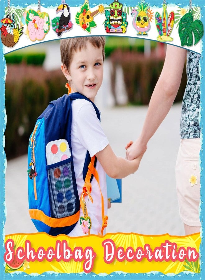 Highergo 32 Pcs Hawaiian Luau Party Keychain Tropical Flamingo Pineapple Surfboard Key Ring Aloha Beach Pool Party Favors Supplies for Hawaiian Holiday Gifts - Image 5