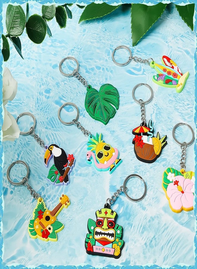 Highergo 32 Pcs Hawaiian Luau Party Keychain Tropical Flamingo Pineapple Surfboard Key Ring Aloha Beach Pool Party Favors Supplies for Hawaiian Holiday Gifts - Image 4