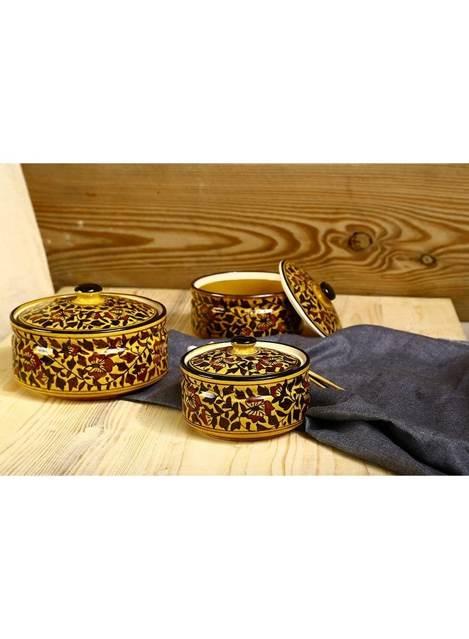 Caffeine Ceramic Handmade Brown Sehra Serving Casserole with Lid (Set of 3) - Image 3