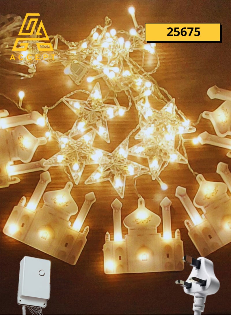 زينة رمضان على شكل مسجد ونجمة تعمل بالكهرباء بإضاءة صفراء تحتوي على 8 وضعيات إضاءة مختلفة - Image 1