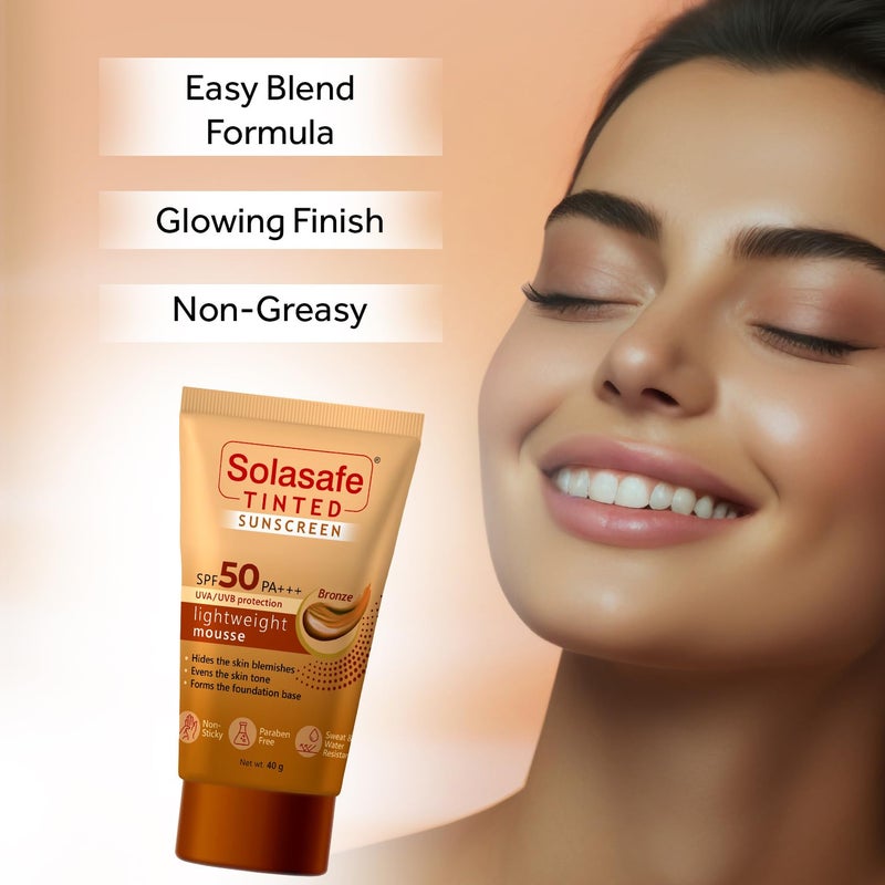 Solasafe واقٍ من الشمس سولاسيف بلون برونزي داكن SPF 50 حماية واسعة النطاق تصحيح لون البشرة تركيبة خفيفة مناسبة لجميع أنواع البشرة - Image 5