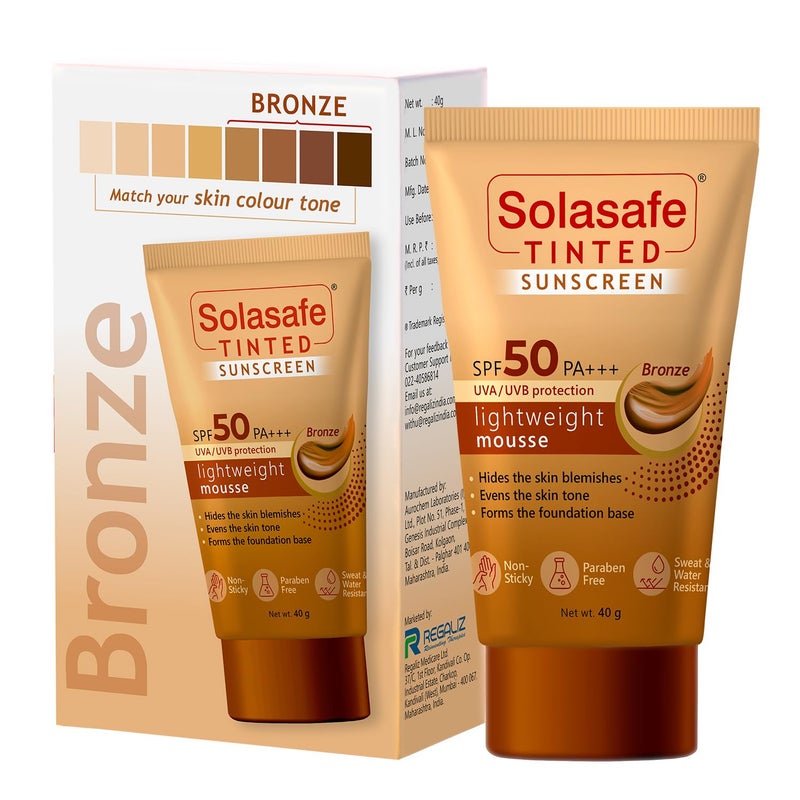 Solasafe واقٍ من الشمس سولاسيف بلون برونزي داكن SPF 50 حماية واسعة النطاق تصحيح لون البشرة تركيبة خفيفة مناسبة لجميع أنواع البشرة - Image 1