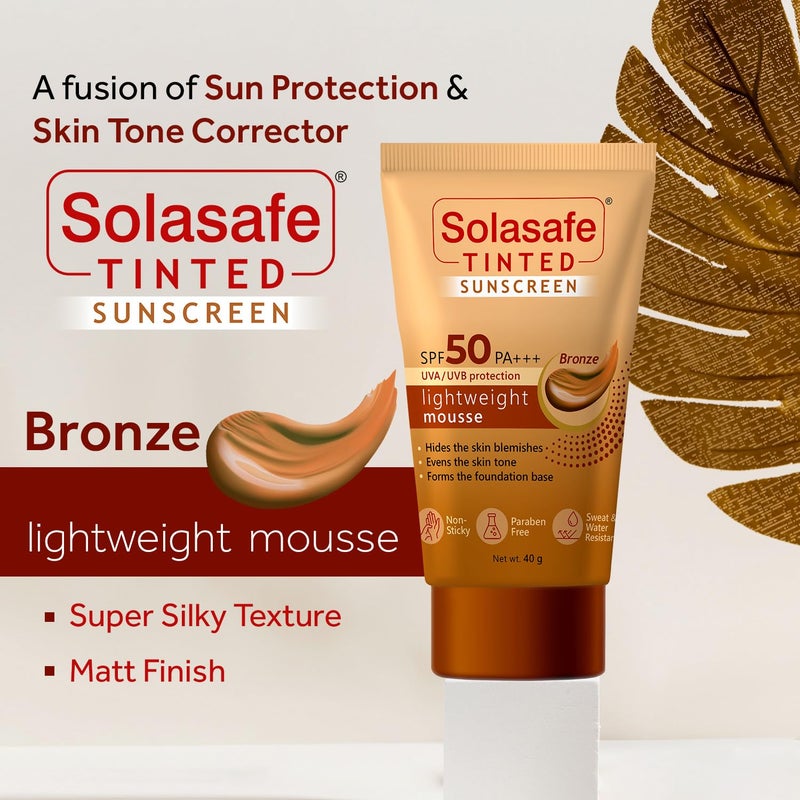 Solasafe واقٍ من الشمس سولاسيف بلون برونزي داكن SPF 50 حماية واسعة النطاق تصحيح لون البشرة تركيبة خفيفة مناسبة لجميع أنواع البشرة - Image 2