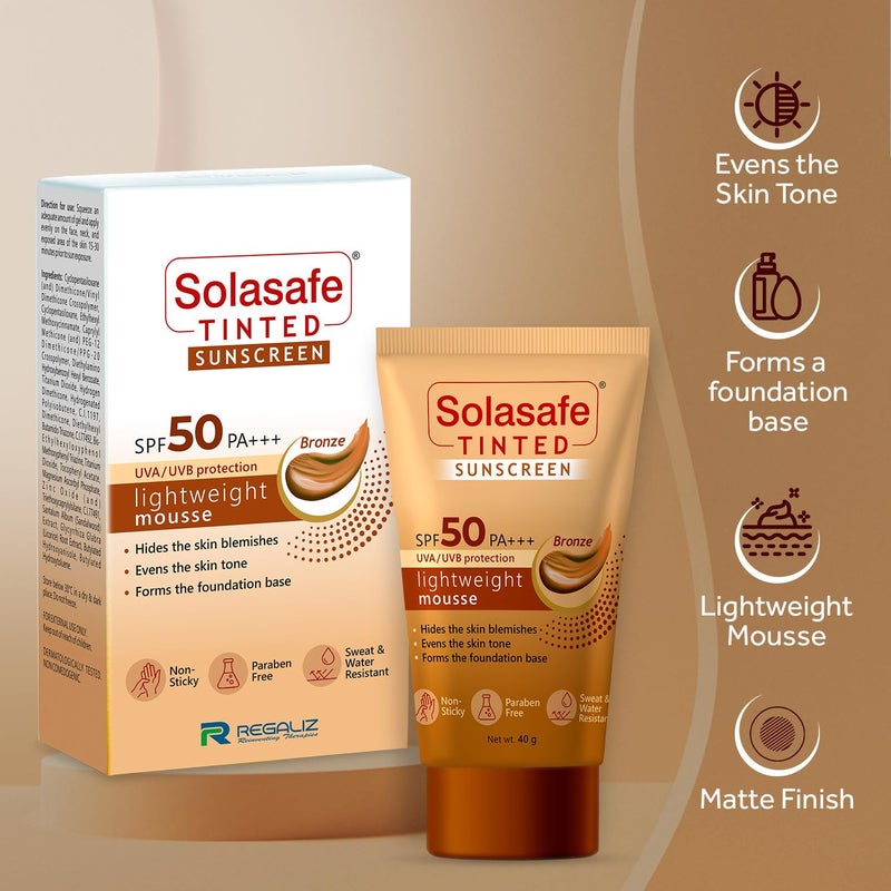 Solasafe واقٍ من الشمس سولاسيف بلون برونزي داكن SPF 50 حماية واسعة النطاق تصحيح لون البشرة تركيبة خفيفة مناسبة لجميع أنواع البشرة - Image 4