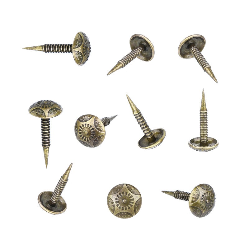 Homdire Upholstery Tacks With Small Head  5/16 Inch Vintage Furniture Tacks Nails For Upholstery  200Pcs Mini Decorative Nails With Threaded Leg  Sofa Tacks For Woods (Antique Brass) - Image 1