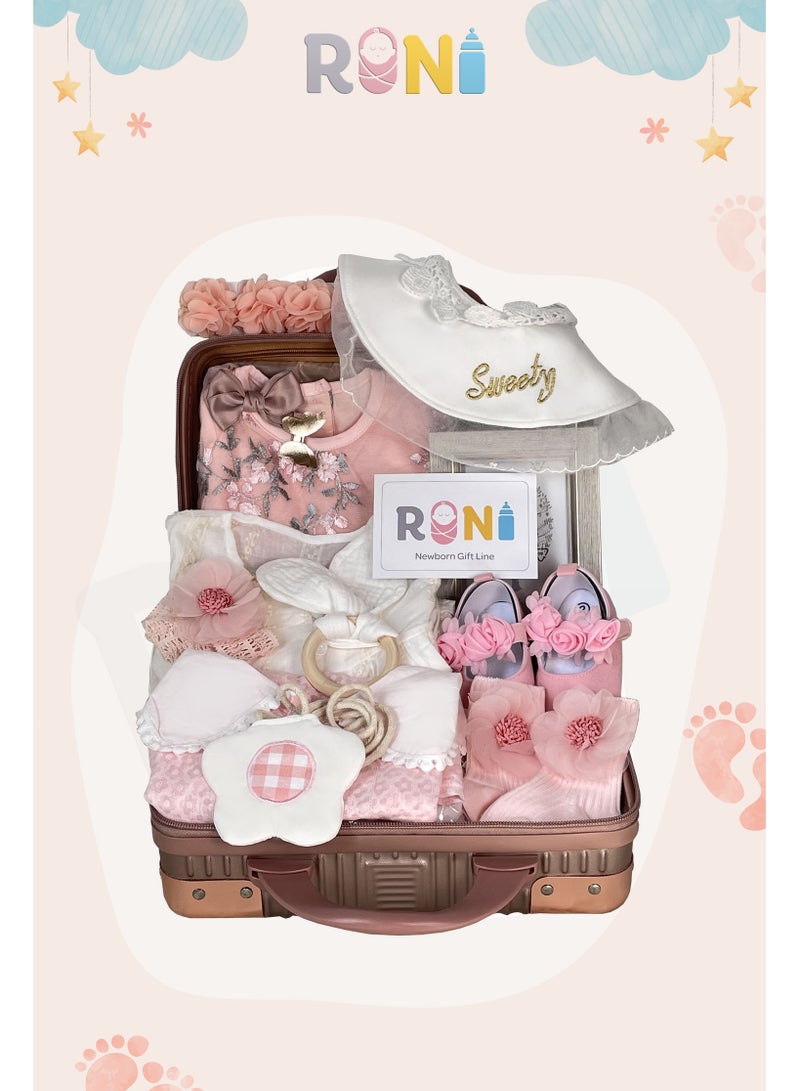 RINI Newborn gift set, baby gift, 10 pieces in a luxury luggage, baby gift set for girls, 100% organic cotton, newborn occasions gift set - Image 1