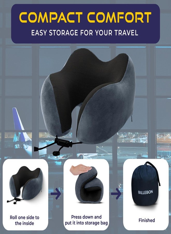 Billebon Neck Pillow for Travel - Cool-Gel Infused Memory Foam Support, U-Shape Ergonomic Design, Portable for Flight Journeys, Lightweight Compact Build, Soft Washable Cover (Grey) - Image 4