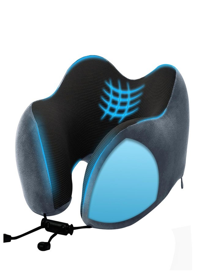 Billebon Neck Pillow for Travel - Cool-Gel Infused Memory Foam Support, U-Shape Ergonomic Design, Portable for Flight Journeys, Lightweight Compact Build, Soft Washable Cover (Grey) - Image 1