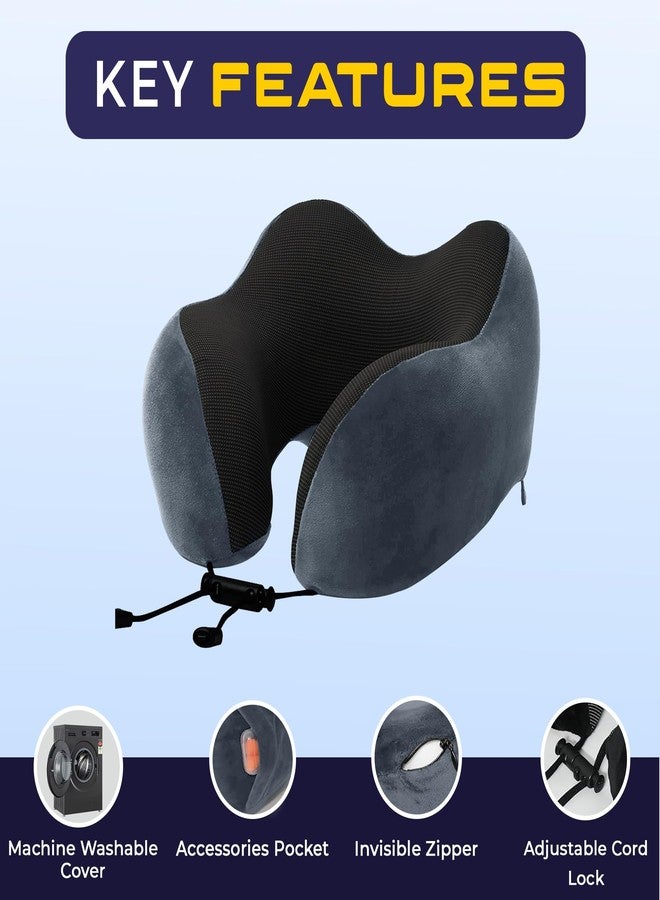 Billebon Neck Pillow for Travel - Cool-Gel Infused Memory Foam Support, U-Shape Ergonomic Design, Portable for Flight Journeys, Lightweight Compact Build, Soft Washable Cover (Grey) - Image 2