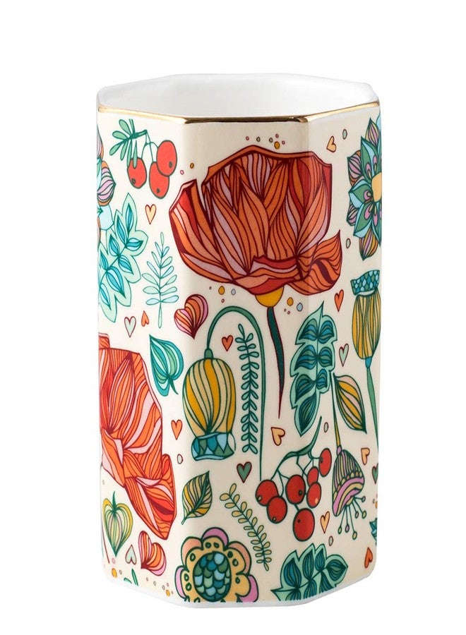 YOSCO Ceramic Pen Holder For Desk Cute Flower Stand Aesthetic Floral Pencil Cup Pot Desk Organizer Makeup Brush Holder Gift for Girls Women (Flower) - Image 1
