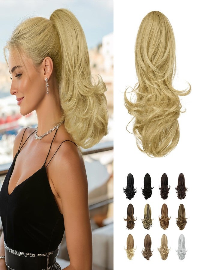 Sofeiyan 13" Ponytail Extension Long Curly Ponytail Clip in Claw Hair Extension Natural Looking Synthetic Hairpiece for Women, Light Blonde mix Bleach Blonde Evenly - Image 1