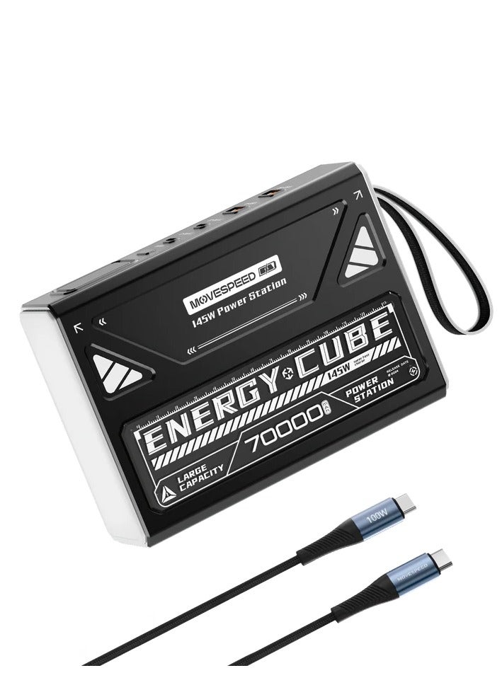 سرعة الحركة باور بانك موف سبيد 70000 مللي أمبير في الساعة، شاحن محمول سريع الشحن بقوة 145 وات، 4 مخرجات ومدخلين، حزمة بطارية USB C عالية السعة مع شاشة LED للهاتف والكمبيوتر اللوحي والتخييم في الهواء الطلق والمكتب - Image 1