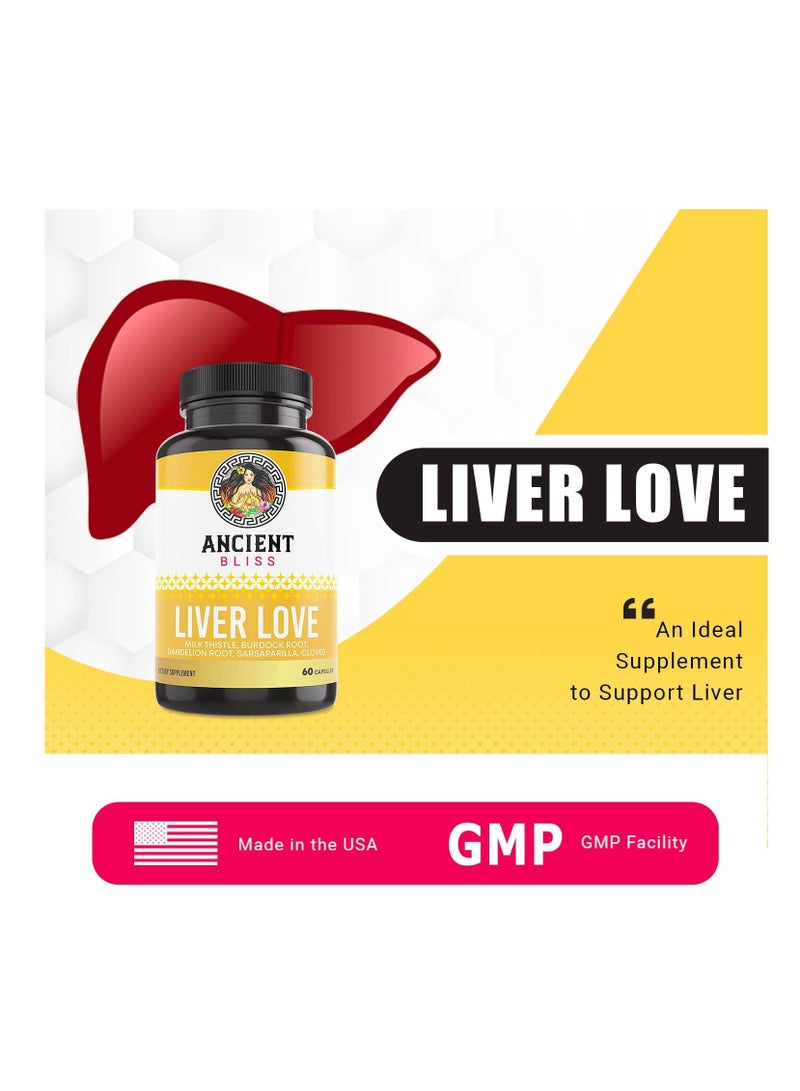 Ancient Bliss Liver Love - Natural Milk Thistle Liver Detox and Liver Health Cleanse Supplement - Support Healthy Liver in Men and Women - 60 Capsules - with Burdock, Dandelion, Cloves, and More - Image 2