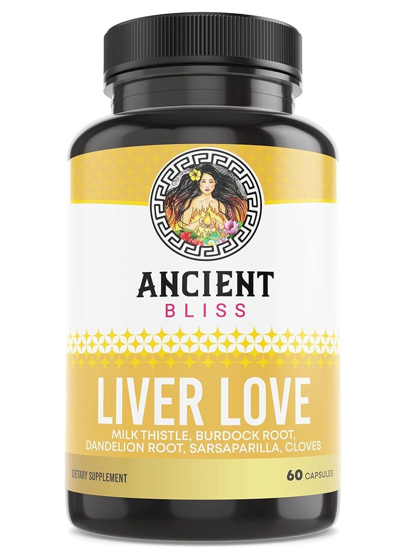 Ancient Bliss Liver Love - Natural Milk Thistle Liver Detox and Liver Health Cleanse Supplement - Support Healthy Liver in Men and Women - 60 Capsules - with Burdock, Dandelion, Cloves, and More - Image 1