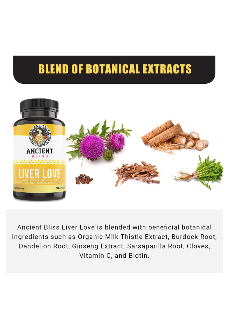 Ancient Bliss Liver Love - Natural Milk Thistle Liver Detox and Liver Health Cleanse Supplement - Support Healthy Liver in Men and Women - 60 Capsules - with Burdock, Dandelion, Cloves, and More - Image 3
