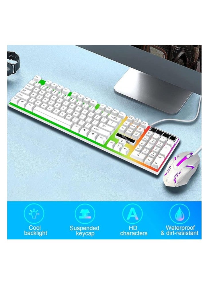 Gaming Keyboard and Mouse Combo – Wired USB LED Backlit Keyboard with Mechanical Feel, Multi-Color Lighting, White, for Windows PC  - Image 3