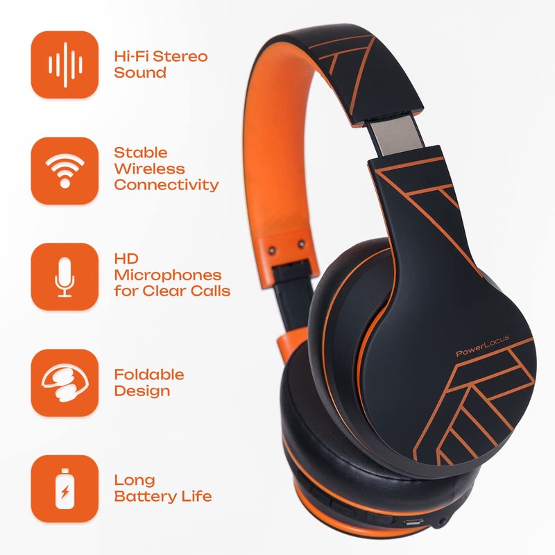 PowerLocus Wireless Bluetooth Headphones, Over Ear Headphones with Microphone, 50H Playtime, HiFi Stereo Sound, Deep Bass, Soft Earmuffs, Foldable Lightweight Headphones for Travel/PC/Cell Phone - Image 4