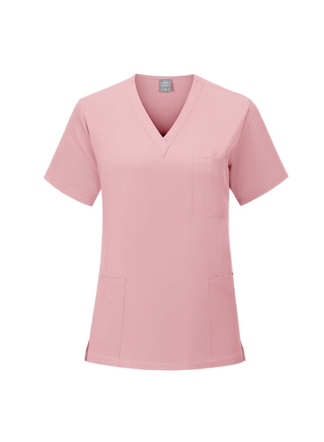 Loquat Womens Medical Scrubs Single Top Medical Uniform Single Printed Top Pink - Image 1