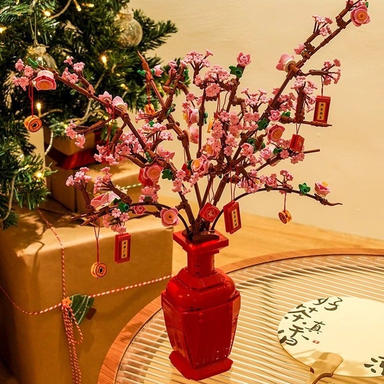 New Year Peach Blossom Building Blocks Bouquet Girl Series Assembled Toy Rose Flower Puzzle Decoration Birthday Gift Girl - Image 3