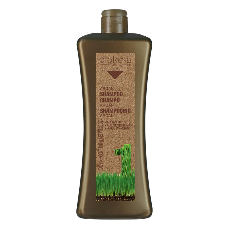 Salerm - Argan Shampoo Biokera Natura - 1000 ml - for Damaged Hair - with Argan and Cotton Oil - Deep Hydration - Gentle and Effective Cleaning - Shiny Hair