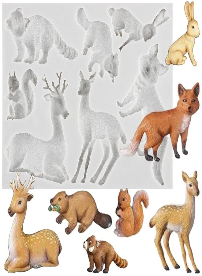 Sijiangmold Woodland Animal Fondant Silicone Mold Fox Squirrel Rabbit Raccoon Beaver Elk Sika Deer Mold For Cake Decorating Cupcake Topper Chocolate Candy Polymer Clay Gum Paste - Image 1